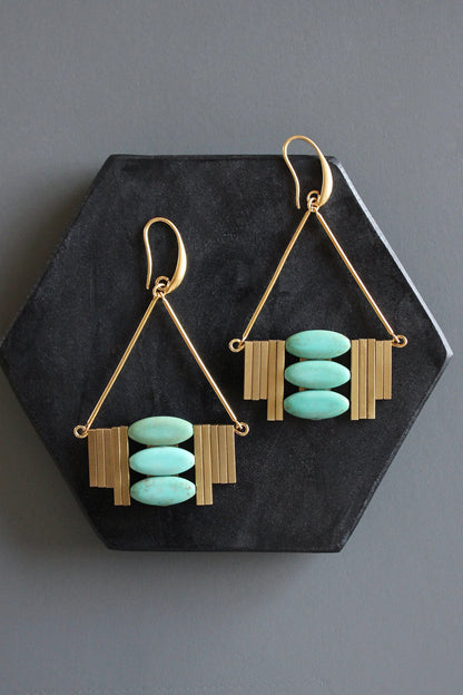 MLNE40 Turquoise and brass Artdeco  earrings