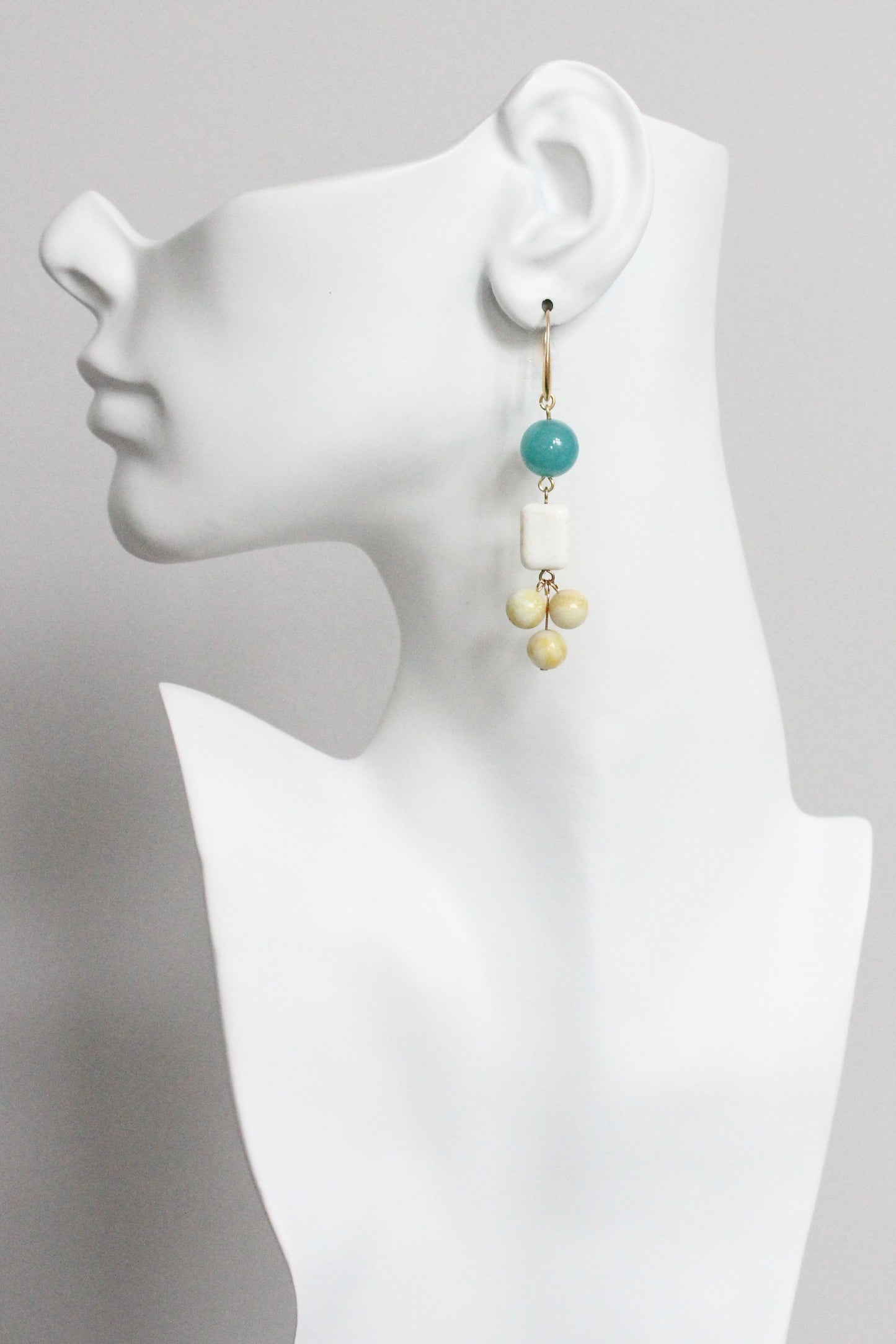 MLNE41 Amazonite and lemon jade cluster earrings