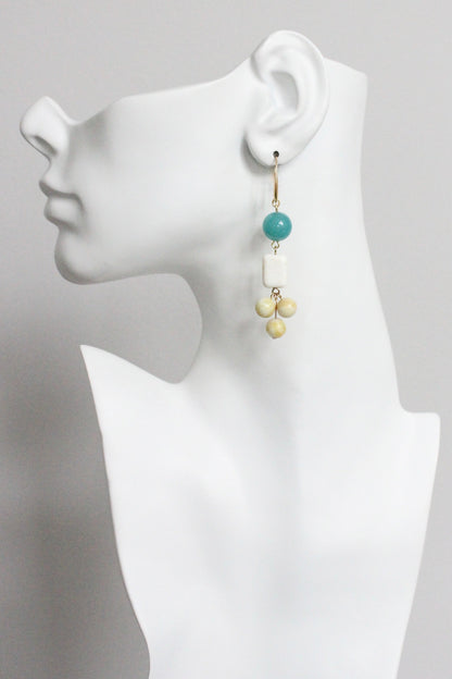 MLNE41 Amazonite and lemon jade cluster earrings