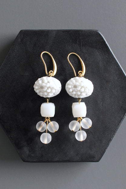 MLNE43 Vintage chalk white glass cluster earrings