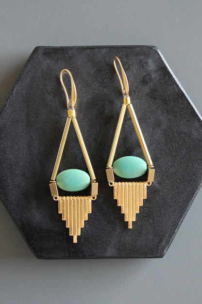 MLNE48 Turquoise and brass Artdeco earrings