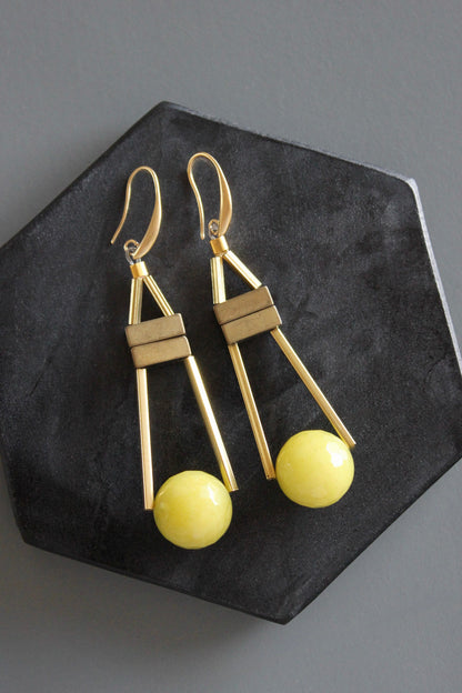 MLNE50 Jade and brass Artdeco  earrings