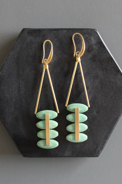 MLNE51 Turquoise and brass Artdeco earrings