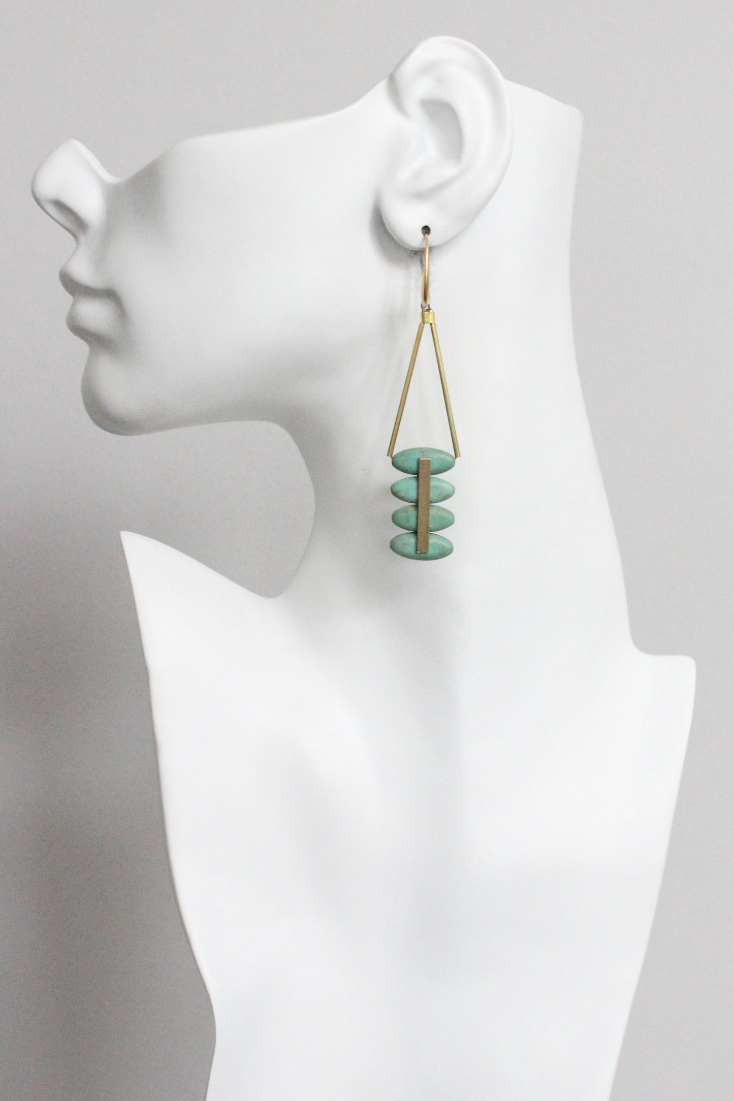 MLNE51 Turquoise and brass Artdeco earrings