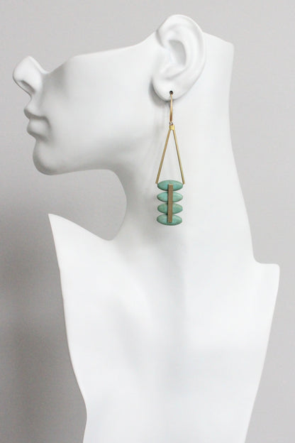 MLNE51 Turquoise and brass Artdeco earrings