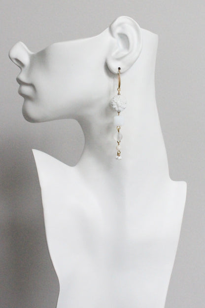 MLNE52 Vintage chalk white glass cluster earrings