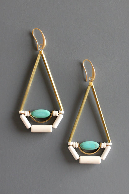 MLNE55 Turquoise and brass geometric earrings