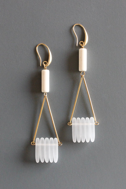 MLNE57 Frosted glass fringe geometric earrings