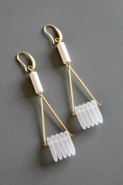 MLNE57 Frosted glass fringe geometric earrings
