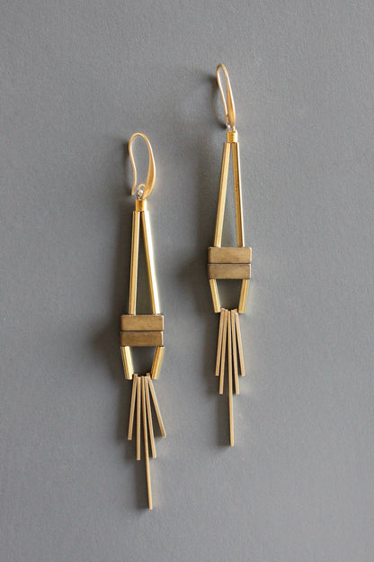 MLNE59 Hematite and brass Artdeco earrings