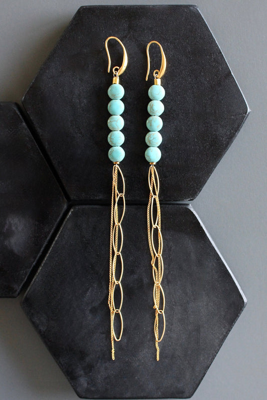 MLNE60 Turquoise and chain shoulder duster earrings