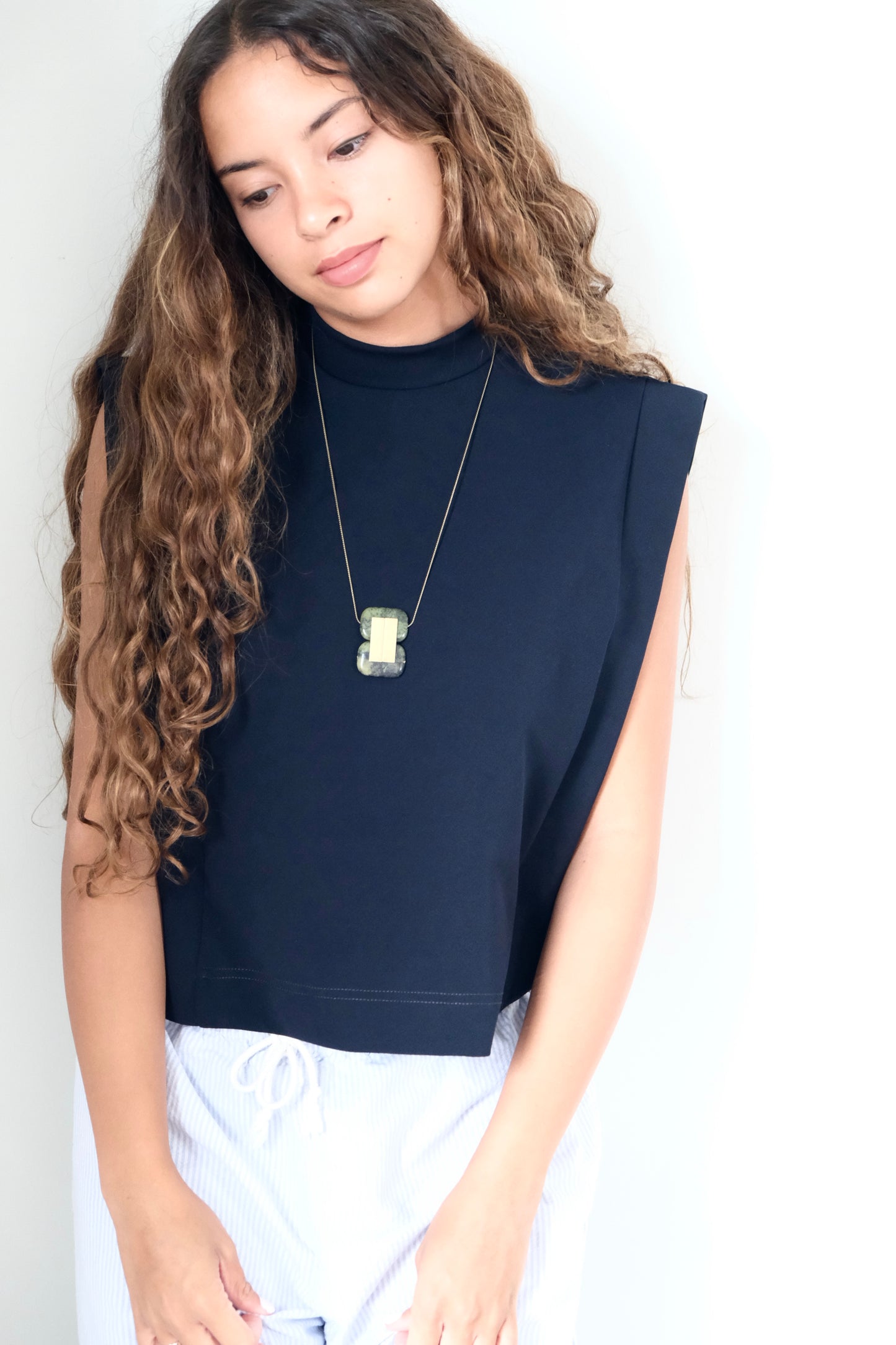 LEX224 Green jasper geometric pendant necklace