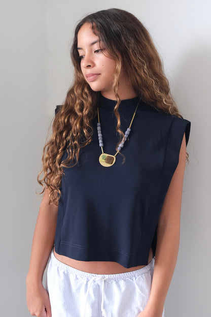 LEX321 Abstract glass and jasper pendant necklace