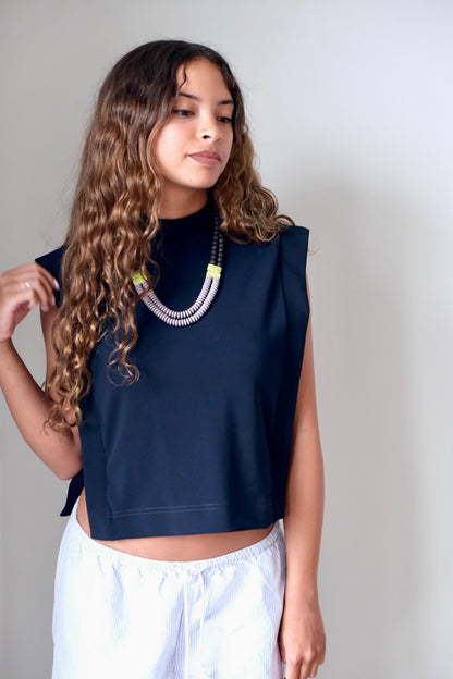 LEX421 Double strand lavender and black necklace