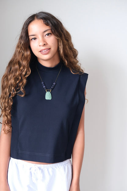 LEX519  Blue goldstone and jade pendant necklace