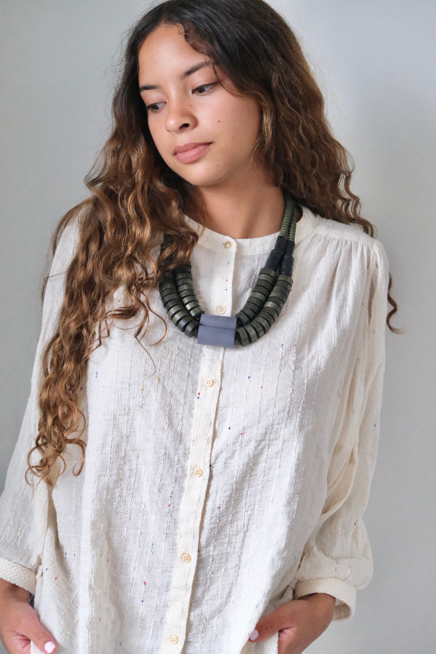 LEX821 Double strand wood and lava bead necklace